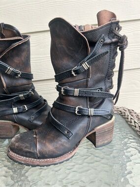 Women”s FREEBIRD “Cora” Leather Strappy Buckle Slouch Boots sz 7